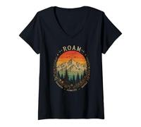Donna Vagare tra Le Vette dei tramonti Ripeti Retro Mountain Maglietta con Collo a V