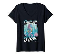 Donna Vai con il tuo flusso Seahorse Ocean Calm Jellyfish Vibes Maglietta con Collo a V