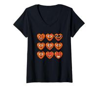 Donna Valentines Basketball Heart Love Faces Maglietta con Collo a V