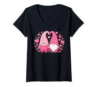 Donna Valentines Cute GNOME with Love Heart Funny Maglietta con Collo a V