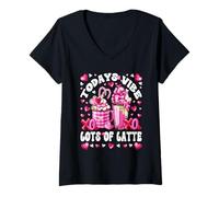 Donna Valentines Graphic Pink Latte Love Funny Coffee Quote Maglietta con Collo a V