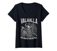 Donna Valhalla Il degno Guerriero Vichingo Che Non Cade mai Maglietta con Collo a V