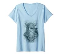 Donna Valhalla Odin Totentieri Corvo Mitologia nordica Vichinga Maglietta con Collo a V
