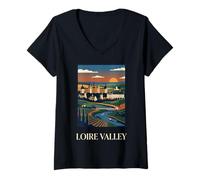 Donna Valle della Loira Francia Castello Vigneto Viaggi Art Maglietta con Collo a V