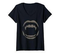 Donna Vampire Fangs Vintage y2k Grunge Emo Graphic Maglietta con Collo a V