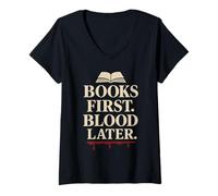 Donna Vampire Fiction Bookish Romantico Fang Reader Letterario Scuro Maglietta con Collo a V