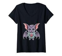 Donna Vampiro Pipistrello Boba Goth Halloween Maglietta con Collo a V