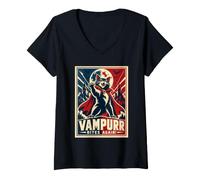 Donna Vampurr Bites Again - Pipistrelli di Halloween a Forma di Gatto Vampiro Maglietta con Collo a V