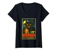 Donna Vampurr - Gatto Vampiro Dracula Vintage Horror Halloween Kitty Maglietta con Collo a V