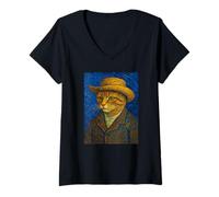 Donna Van Gogh Gattino Lover Auto Ritratto Artista Stile Maglietta con Collo a V