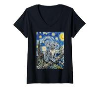 Donna Van Gogh Koala Notte Stellata Eucalipto Art Maglietta con Collo a V