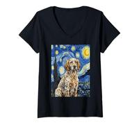 Donna Van Gogh Notte Stellata English Setter Dog Art Maglietta con Collo a V