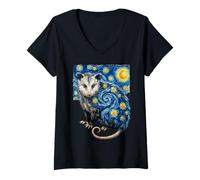 Donna Van Gogh Notte Stellata Stile Opossum Impressionista Pittura Maglietta con Collo a V