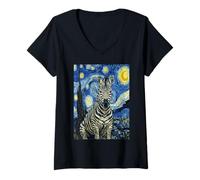 Donna Van Gogh Notte Stellata Zebra Artistico Design Maglietta con Collo a V