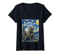Donna Van Gogh - Orso Notturno Stellato, Design Artistico Maglietta con Collo a V