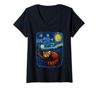 Donna Van Gogh Red Panda La notte stellata Maglietta con Collo a V