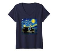 Donna Van Gogh Starry Night Scooter Moped Owner Maglietta con Collo a V