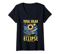 Donna Van Gogh Starry Night Total Solar Eclipse Cruise Spain 2026 Maglietta con Collo a V