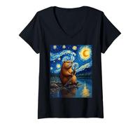 Donna Van Gogh's Starry Night Beaver River Wildlife Art Maglietta con Collo a V