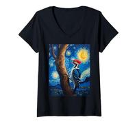 Donna Van Gogh's Starry Night Wood Picker Tree Drummer Animal Maglietta con Collo a V