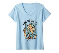 Donna Van Horn TX USA Cowgirl con pistola stile occidentale design Maglietta con Collo a V