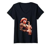 Donna Van Morrison Cantante Sassofonista alla St David's Hall Cardiff Maglietta con Collo a V