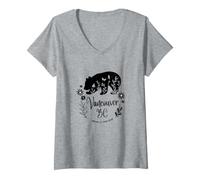 Donna Vancouver BC Bear & Flowers Nature At Your Door Design Maglietta con Collo a V