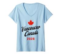 Donna Vancouver Canada s Maple Leaf s 2026-Travel Souvenir Maglietta con Collo a V