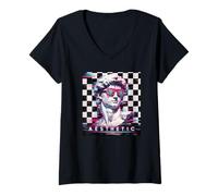 Donna Vaporwave David Glitch Art Aesthetic Retrowave Anni '80 '90 Maglietta con Collo a V