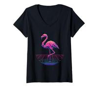 Donna Vaporwave Low Poly Flamingo Maglietta con Collo a V