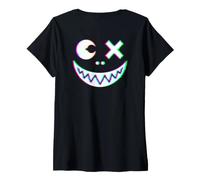 Donna Vaporwave Psychedelic Face Halloween Techno EDM (sul Retro) Maglietta con Collo a V
