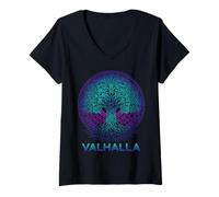 Donna Vaporwave Viking Tree Mitologia Norrena Yggdrasil Maglietta con Collo a V