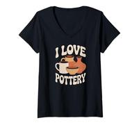 Donna Vasi d'arte creativi in argilla I Love Pottery Maglietta con Collo a V