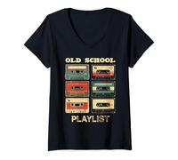 Donna Vecchia Scuola Playlist Vintage Cassette Tapes Throwback Memory Maglietta con Collo a V