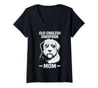Donna Vecchio Cane Da Pastore Inglese Mamma Divertente Vecchio Pastore Inglese Maglietta con Collo a V