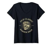 Donna Vecchio Classico Barbiere Shop Cranio Vintage Classico Retro Vibes Maglietta con Collo a V