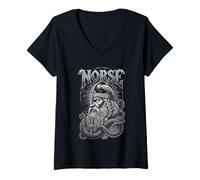Donna Vecchio Guerriero Vichingo Rune Corvo Mitologia norrena Maglietta con Collo a V