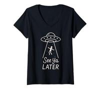 Donna Vedi Ya Divertente UFO Alien Abduction Space Maglietta con Collo a V