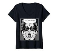 Donna Vedo i Morti Pop Art Emo Goth Girl Maglietta con Collo a V