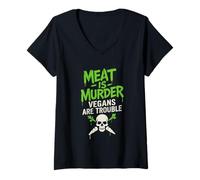 Donna Vegan Punk Ribelle Vegan Vegan Anarchico Protesta Vegana Maglietta con Collo a V