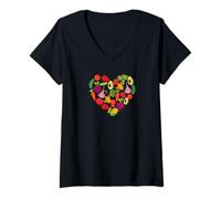 Donna Vegan Vegetable Heart I love vegetables Healthy Eating Fruit Maglietta con Collo a V