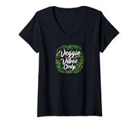 Donna Veggie Vibes Only Plant Based Vegetarian Vegan Lifestyle Maglietta con Collo a V