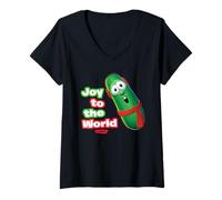Donna VeggieTales Joy To The World Larry The Cucumber Maglietta con Collo a V