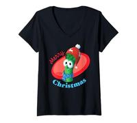Donna VeggieTales Merry Christmas Junior Asparagus Maglietta con Collo a V