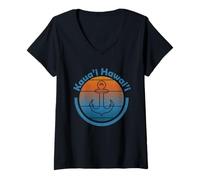 Donna Vela Hawaii - Tramonti d'Epoca e Ancora per la Vela Maglietta con Collo a V