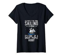 Donna Vela Ironia Intelligente Hobby per Gente di Mare Maglietta con Collo a V