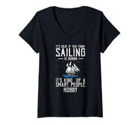 Donna Vela Ironia Intelligente Hobby per Gente di Mare Maglietta con Collo a V