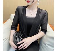 Donna Velato a Rete Cardigan Corto Top Bolero Coprispalle Aperto Davanti Scialle