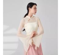 Donna Velato a Rete Danza Top Split Manica Svasata Camicia Cheongsam Camicetta