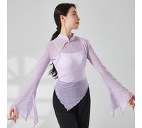 Donna Velato a Rete Danza Top Split Manica Svasata Camicia Cheongsam Camicetta